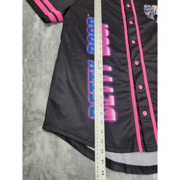 Betty Boop Top Womens L Black Graphic Baseball Jersey Born to Rise Angel Wings - Picture 9 of 10